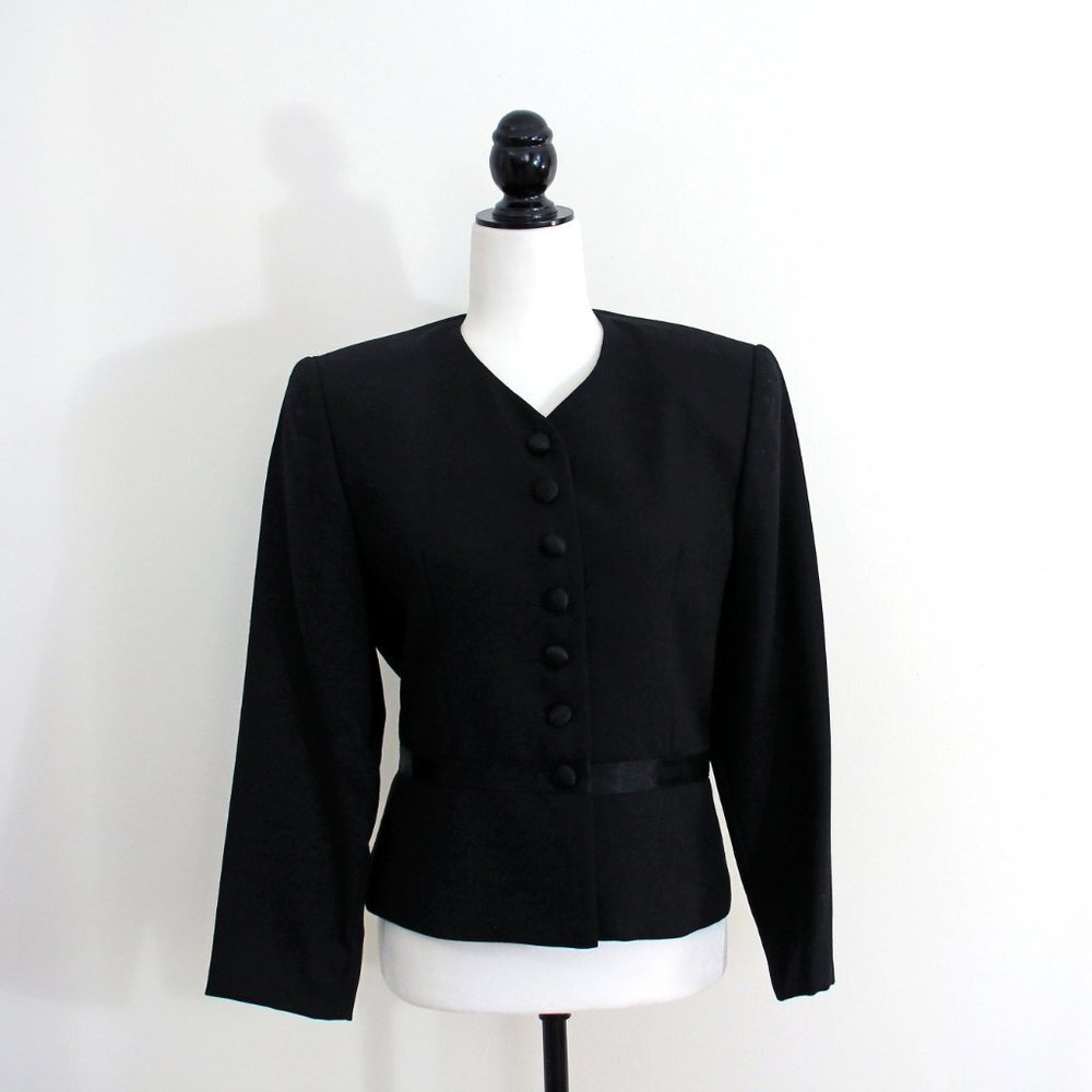 Fitted Black Vintage Blazer, JULES Jacket, 80s Power Shoulders